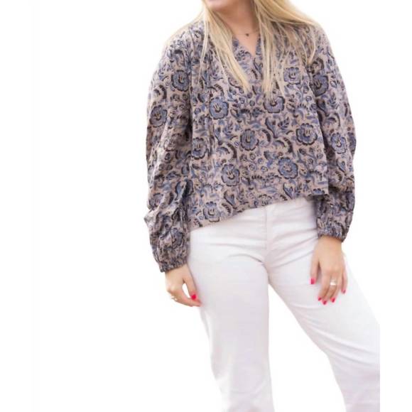 NEW ERICA WILSON gigi blouse in paradise blue print - Picture 1 of 3